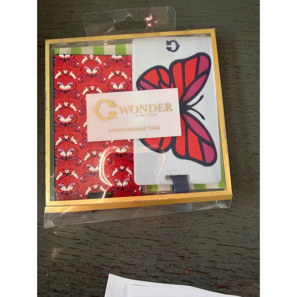 C Wonder Limited 2 Pack Luggage Tags Butterfly Pink Red Blue Rubber NIP CW-0628